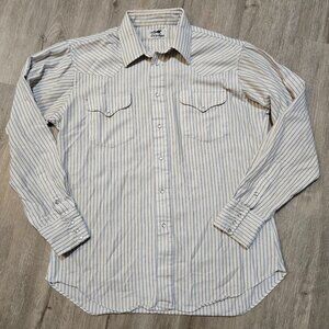 Drysdales Western Shirt Pearl Snap Heavy Cotton Blue Stripe Men's Size XL to 2XL